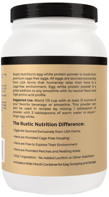 Premium Cage-Free Egg White Protein Powder, USA-Sourced, Humanely-Raised, 21g Protein, 0g Fat, 0g Sugar, 0g Cholesterol (Unflavored)
