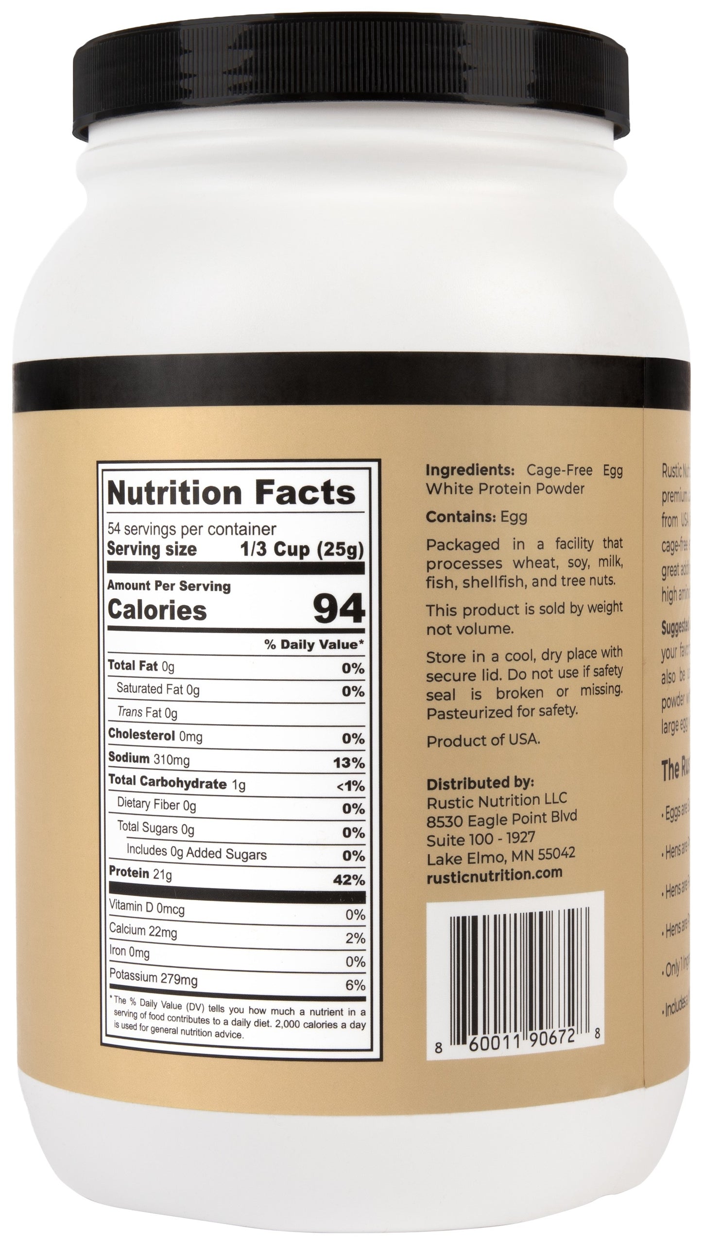 Premium Cage-Free Egg White Protein Powder, USA-Sourced, Humanely-Raised, 21g Protein, 0g Fat, 0g Sugar, 0g Cholesterol (Unflavored)