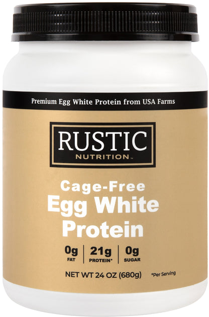 Rustic Nutrition Cage-Free Egg White Protein Powder, USA-Sourced, Humanely-Raised, 21g Protein, 0g Fat, 0g Sugar, 0g Cholesterol (Unflavored)